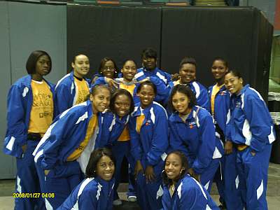 Members of the Dillard University women's basketball team take a break to pose for this picture